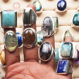 Assorted Crystal Handmade Men's Rings, Vintage Style Gemstone Rings, Wholesale Lot Rings Jewelry For Bulk Sale image 4