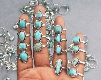 Natural Turquoise Crystal Rings, Vintage Ring, Silver Overlay Boho Women Ring's, Hippie Ring, Vintage Ring, Turquoise Ring Jewelry Lot