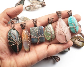 Tree Of life Pendants, Copper Wire Wrapped Labradorite Necklace Pendants, Handmade Copper Wire Wrapping Necklace Pendants Jewelry