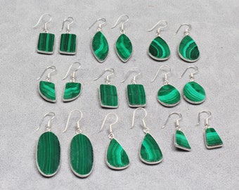 Healing Crystal Jewelry, Malachite Earrings, natural gemstone earring, Silver Plated Earring, Handmade Earrings, Metaphysical Anxiety Study