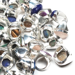 Assorted Crystal Handmade Men's Rings, Vintage Style Gemstone Rings, Wholesale Lot Rings Jewelry For Bulk Sale image 9
