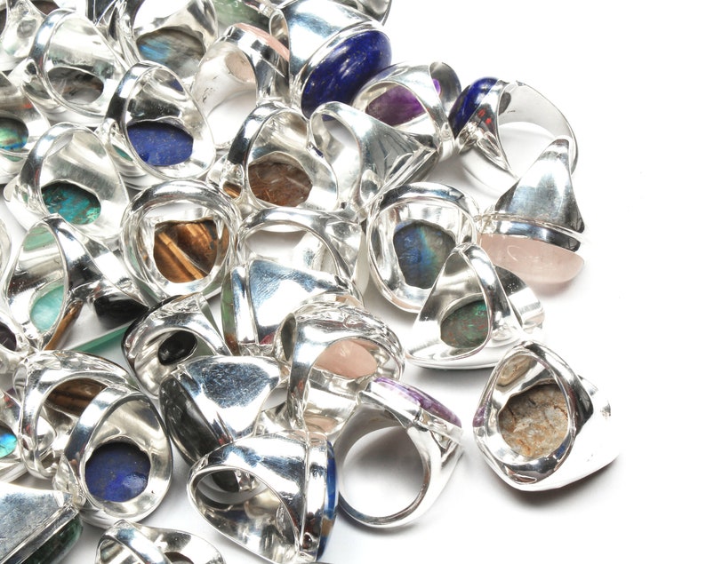Assorted Crystal Handmade Men's Rings, Vintage Style Gemstone Rings, Wholesale Lot Rings Jewelry For Bulk Sale image 9