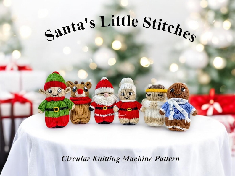 K&ouml;nnte beinhalten: Ein Set aus sechs gestrickten Weihnachtsornamenten, darunter Weihnachtsmann, Elf, Rentier, Engel, Lebkuchenmann und Schneemann. Die Ornamente sind alle mit einer Rundstrickmaschine hergestellt und perfekt zum Dekorieren Ihres Weihnachtsbaums.