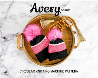 the Avery beanie in 6 Sizes Circular Knitting Machine Pattern