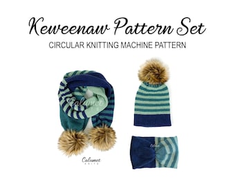 Keweenaw Scarf, Beanie and Headband Set for Circular Knitting Machines