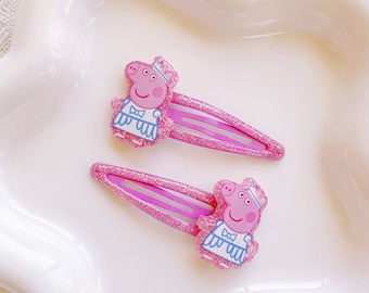 SET OF 2 Peppa Pig Hair Clips For Baby Toddler Girl,Little Girl Snap Clips,Peppa Pig Accessories,Baby Hair Clips,Peppa Pig Birthday Gifts