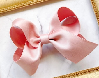 Blush Satin hair bow pink satin hair bow satin hair bow hair bow hair clip, Satin Hair Bow for Women or Girls rose hair bow toddler hair bow