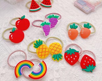 2er Set Weiche Silikon Sommer Frucht Haarbänder für Baby Kleinkind Mädchen,Tutti Frutti Party Haar Accessoire,Kleinkind Niedliche Haarhalter,Geschenk für Mädchen