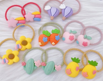 Set mit 2 Obst-Blumen-Haarbändern für Baby-Kleinkind-Mädchen, Erdbeer-Haarbänder, elastische Haarbänder, Mädchen-Haarschmuck, Kleinkind-Haarhalter