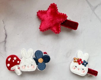Velvet hair clips for kids baby toddler girl bunny rabbit hair pin hair clip Easter Bunny hair accessories gift for girl animal hair clips