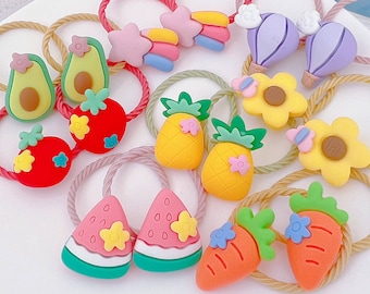 Set mit 2 Obst-Blumen-Haarbändern für Baby-Kleinkind-Mädchen, Erdbeer-Haarbänder, elastische Haarbänder, Mädchen-Haarschmuck, Kleinkind-Haarhalter