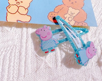 SET OF 2 George Pig Hair Clips For Baby Toddler Girl,Little Girl Snap Clips,Peppa Pig Accessories,Baby Hair Clips,Peppa Pig Birthday Gifts