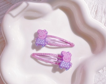 SET OF 2 Peppa Pig Hair Clips For Baby Toddler Girl,Little Girl Snap Clips,Peppa Pig Accessories,Baby Hair Clips,Peppa Pig Birthday Gifts