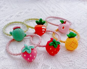 Set of 2 Fruit Hair Ties for Baby Toddler Girls, Cute Hair Ties, Elastic Hair Ties Hair Accessories Toddler Hair Holder Strawberry Hair Ties