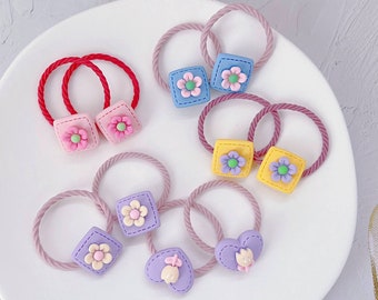 Set of 2 Flowers Hair Ties for Baby Toddler Girls Kids Hair Ties Set Elastic Hair Ties Hair Accessories Toddler Hair Holder gift for girl