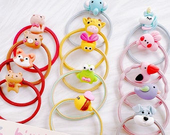Set of 2 MINI Animal Hair Ties for Baby Toddler Girls,Unicorn Hair Ties,Bunny Elastic Hair Tie,Baby Hair Accessory,Toddler Hair Holder,Bear