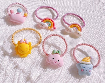 COPPIA di graziose fascette per capelli per bambine, fascette elastiche per capelli per bambini, accessorio per capelli da ragazza, supporto per capelli da bambina, riempitivi per borse per festa di compleanno, arcobaleno, stella