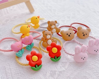 Set of 2 Cute Animal Hair Ties for Baby Toddler Girls,Baby Flowers Hair Ties,Girl Elastic Hair Ties,Toddler Hair Accessory,Bunny Hair Holder