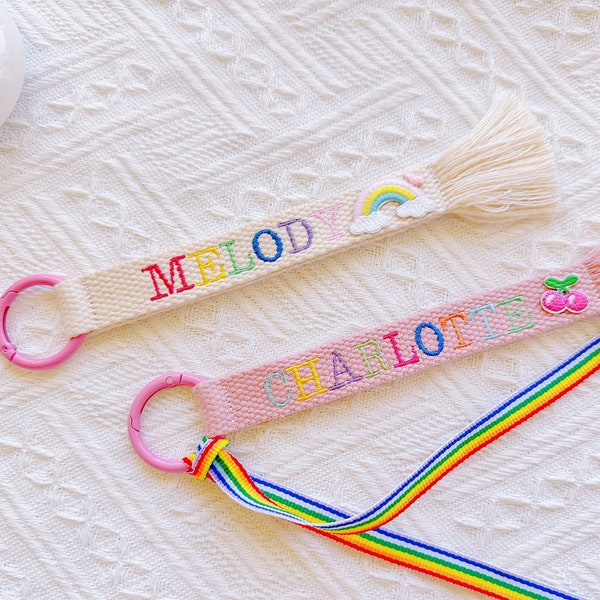 Double Side OR One Side Tassels Tag,Personalized Multicolored Embroidery Name tag,Backpack Tag,Custom Key chain,Luggage Tag,School Bag Tag