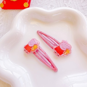 SET OF 2 Peppa Pig Hair Clips For Baby Toddler Girl,Little Girl Snap Clips,Peppa Pig Accessories,Baby Hair Clips,Peppa Pig Birthday Gifts