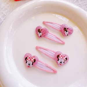 SET MED 6 Minnie Mouse hårspännen för småbarnsflickor, hårspännen för babysittare, hårrosett för Mimmi Mouse, tryckknappar för småbarn, hårspännen för flickor, Mimmi Mouse klämma