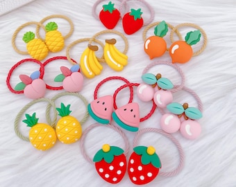 SetOf2 Frucht Haargummis für Baby Kleinkind Mädchen,Erdbeer Haargummis,elastische Haargummis,Mädchen Haarschmuck,Kleinkind Haarschmuck,Geschenk für Mädchen