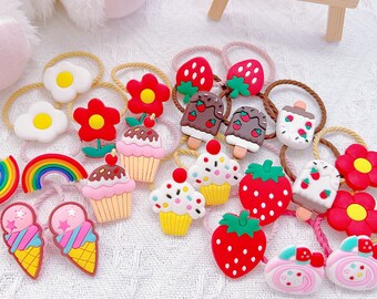 Set of 2 Soft&Cute Silicone hair ties for baby toddler girl,Strawberry Cupcake Hair Ties,Toddler Rainbow Ice Cream Hair Holder,gift for girl