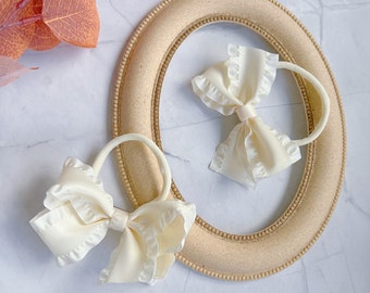 Ivory satin bow with baby headband or hair clips for baby toddler girl hair bow hair accessories satin hair clip hair accessory Boutique Bow