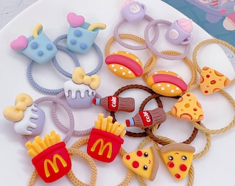 Juego de 2 lindos lazos de pelo de comida rápida para niñas pequeñas, lazos elásticos para el cabello de niños pequeños, accesorio para el cabello de niña, soporte para el cabello para niños pequeños, regalo para niña