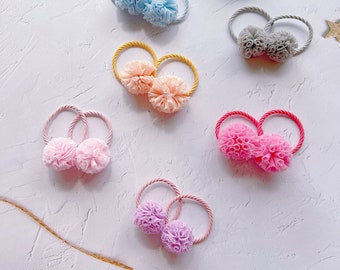 2 Pom Pom hair ties for baby kids girl toddler Colourful Prom Prom hair bobbles hair ties set hair Elastics Fluffy Hair Bobbles hair clip