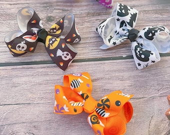 Arco de Halloween para niña pequeña, Clips de pelo de calabaza de Halloween, Arco de cabello fantasma, Regalo de fiesta de Halloween, Lazo de cabello negro y naranja, Halloween púrpura