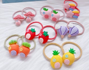 2er-Set Obsthaus-Haargummis für Baby-Kleinkind-Mädchen, Erdbeer-Haargummis, elastische Haargummis, Mädchen-Haarschmuck, Kleinkind-Haarhalter