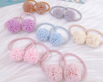 2 Pastel PomPom hair ties for baby girl toddler,Tulle Prom Prom hair ties,bobbles hair ties,Girl hair Accessory,Elastics Fluffy Hair Bobbles