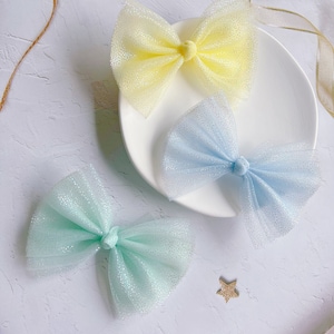Tulle Bow With Nylon Headband OR Hair Clip for baby/toddler, Girl Tulle Bow hair clip, Blue Tulle Bow,Baby Nylon Headband,Tulle Bow Headband