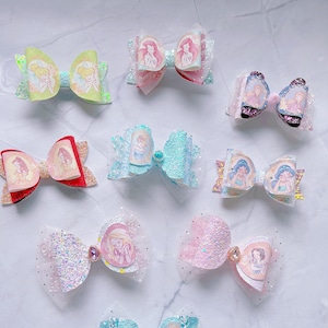 Disney Princess hair bows with clips for girl toddler Frozen Elsa hair accessories toddler hair bows Rapunzel Mermaid hair clips girl&#39;s gift