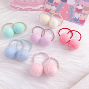2 Pastell Koralle Filz Pom-Poms Haarband für Baby Mädchen Kleinkind,weiche Farbe Koralle Prom Prom Haarband,Baby Bommel Haarband,Mädchen Pony Schwanzhalter