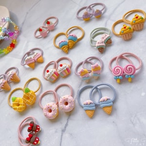 Set of 2 Ice Cream Hair Ties for Baby Toddler Girls Kids Hair Ties Set Elastic Hair Tie Hair Accessories Toddler Hair Holder gift for girl