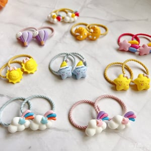 Set of 2 Hair Ties for Baby Toddler Girls Kids Hair Ties Set Elastic Hair Tie Hair Accessories Toddler Hair Holder Sky Rainbow Star Cloud