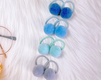 2 Fluffy Soft Yarn Pom Pom hair ties for baby girl toddler,Prom Prom hair ties bobbles hair ties set girl hair Elastics Fluffy Hair Bobbles