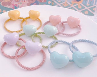 Conjunto de 2 lazos de cabello de corazón pastel para niñas bebés, lindos lazos para el cabello del bebé, lazos elásticos para el cabello de la niña, accesorio para el cabello del niño pequeño, soporte para el cabello del niño pequeño