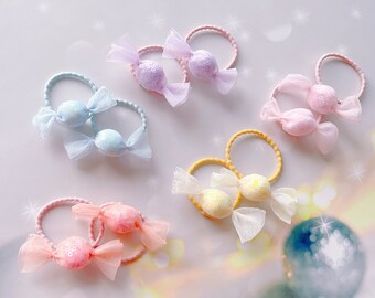 Set of 2 Tulle Pastel Candy Hair Ties for baby toddler girl hair ties Elastic Hair Tie Hair Accessories Toddler Hair Holder gift for girl
