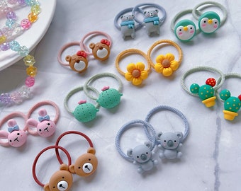 Set of 2 Animal Hair Ties baby toddler hair ties, girl hair ties, Elastic Hair Tie Hair Accessories Toddler Hair Holder, Koala bunny flower