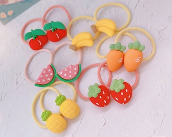 Set mit 2 Obst-Haarbänder für Baby-Kleinkind-Mädchen, Erdbeer-Haarbänder, elastische Haarbänder, Mädchen-Haarschmuck, Kleinkind-Haarhalter