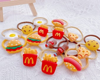 Set of 2 Cute Fast Food Hair Ties for Baby Toddler,Girl Hair Elastic,Toddler Hair Holder,Girl's Gift,Baby Hair Ties,Burger,Fries,Coke,HotDog