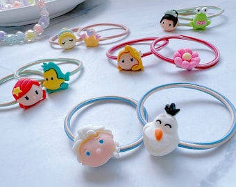 Set of 2 MINI Disney Princess Hair Ties for Baby Toddler Girls Infant Hair Ties Toddler Elastic Hair Ties Princess Hair ties Ponytail Holder