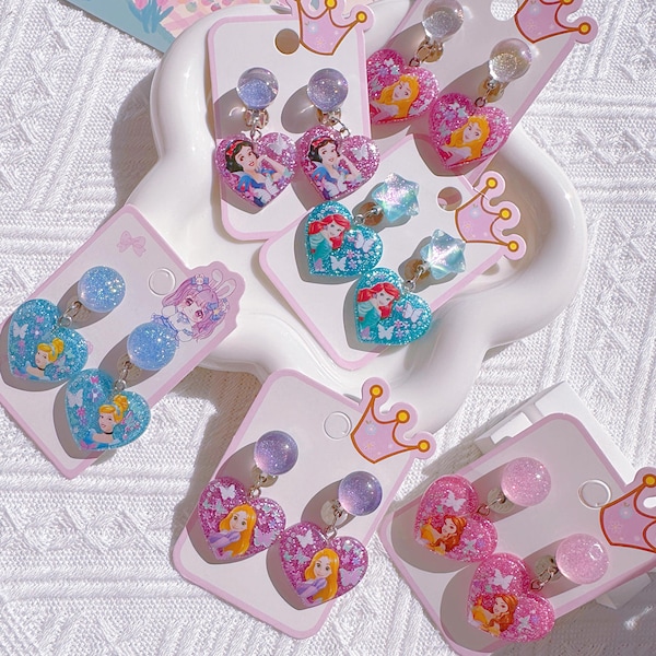 Disney Princess Clip-On Earrings For Toddler Girl,Princess Earring,Girl Birthday Party Gift,Toddler Jewelry,Birthday Gift,Kid Christmas Gift
