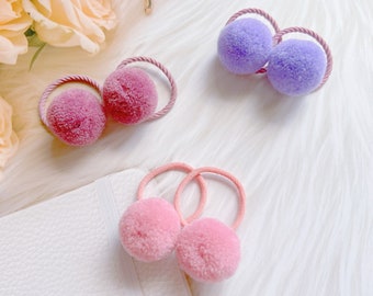 2 Pom Pom hair ties for baby kids girl toddler Prom Prom hair ties bobbles hair ties set girl hair Elastics Fluffy Hair Bobbles hair clips