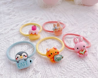 Set of 2 Cute Animal Hair Ties for Baby Toddler Girls,Baby Bunny Hair Ties,Girl Elastic Hair Ties,Toddler Hair Accessory,Dessert Hair Holder