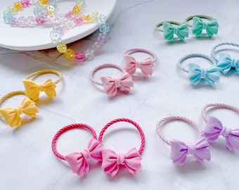 Set of 2 Soft Colors Cute Bow Hair Ties for Baby Toddler Girls Kids Hair Ties Elastic Hair Tie Hair Accessory Toddler Hair Holder baby gift