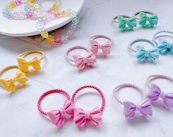 Set of 2 Soft Colors Cute Bow Hair Ties for Baby Toddler Girls Kids Hair Ties Elastic Hair Tie Hair Accessory Toddler Hair Holder baby gift